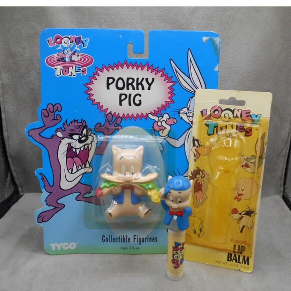 Vintage 1994 Porky Pig Lot: Looney Tunes Collectible Figure & Lip Balm - Picture 2 of 14